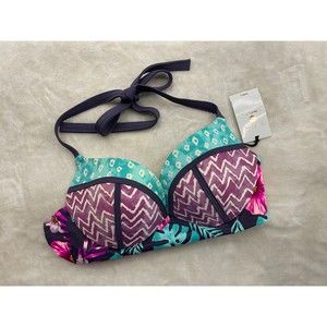 Shade and Shore Women's Bikini Top Size 32A Underwire halter Padded Demi Floral